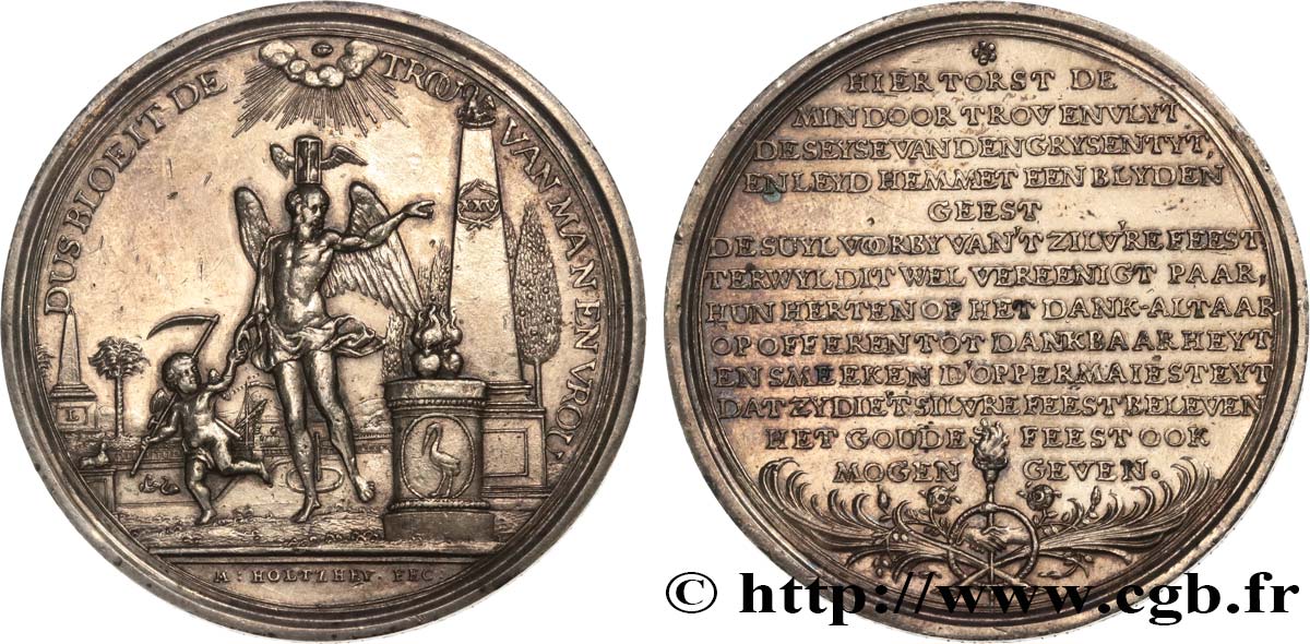 PAYS-BAS - ROYAUME DE HOLLANDE Médaille, Noces d’argent d’A. van Hoboken TTB