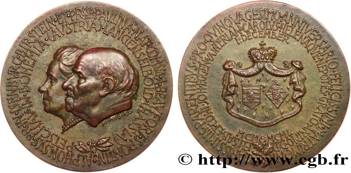 GERMANY Médaille, Noces d’or du Prince Alphonse von Isenburg-Birstein  et de Pauline Marie Marguerite AU