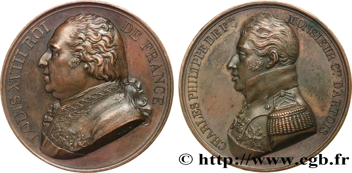 LOUIS XVIII Médaille, Louis XVIII et Charles Philippe de France AU