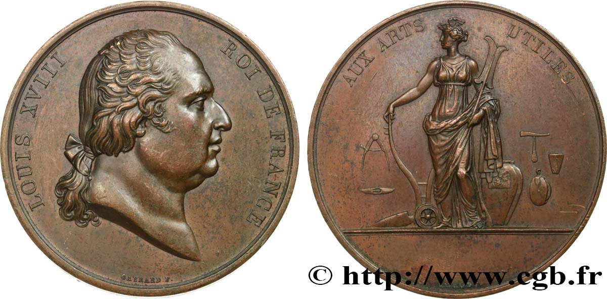 LOUIS XVIII Médaille, Aux Arts utiles AU