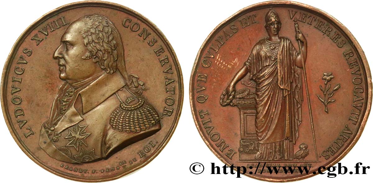 LOUIS XVIII Médaille, Académie de France à Rome AU/AU
