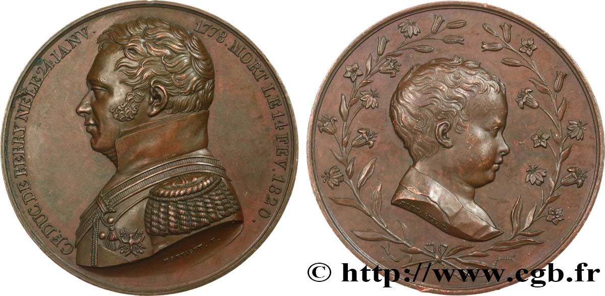 LOUIS XVIII Médaille, Naissance de Henri, duc de Bordeaux, Comte de Chambord AU/AU