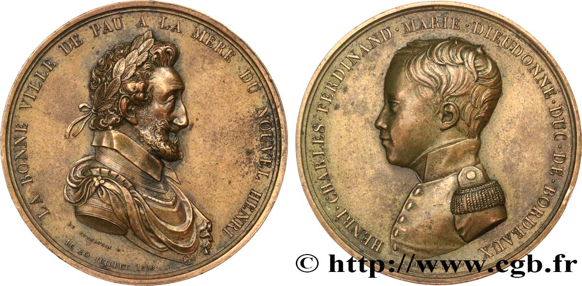 HENRY V COUNT OF CHAMBORD Médaille, Hommage de la ville de Pau au Duc de Bordeaux AU