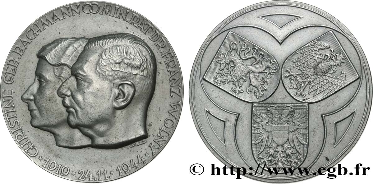 AUSTRIA Médaille, Noces d’argent de Christine et du Docteur Franz Wolny AU