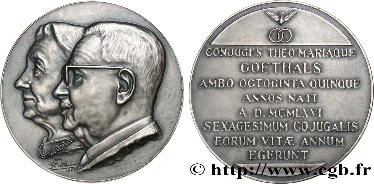 BELGIO Médaille, Noces de diamant de Théophile et Maria Goethals SPL