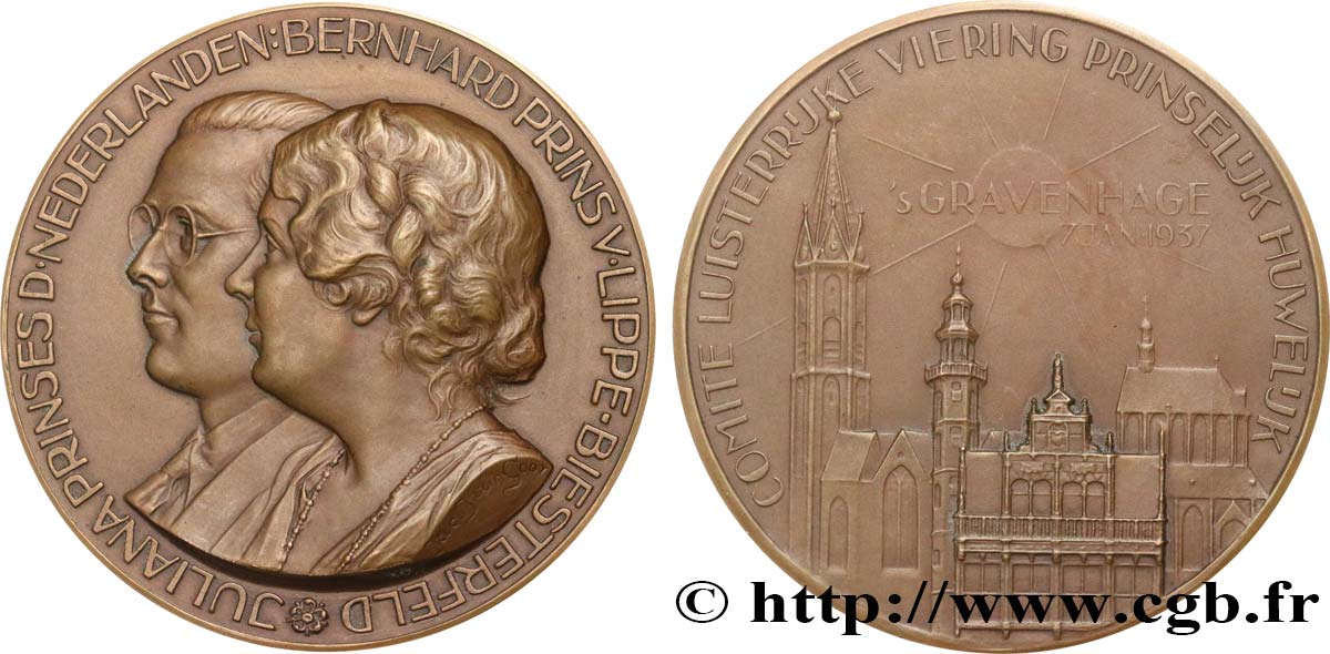 NIEDERLANDE - KöNIGREICH HOLLAND Médaille, Mariage de son Altesse Royale la Princesse Juliana des Pays-Bas avec le Prince Bernhard de Lippe Biesterfeld VZ