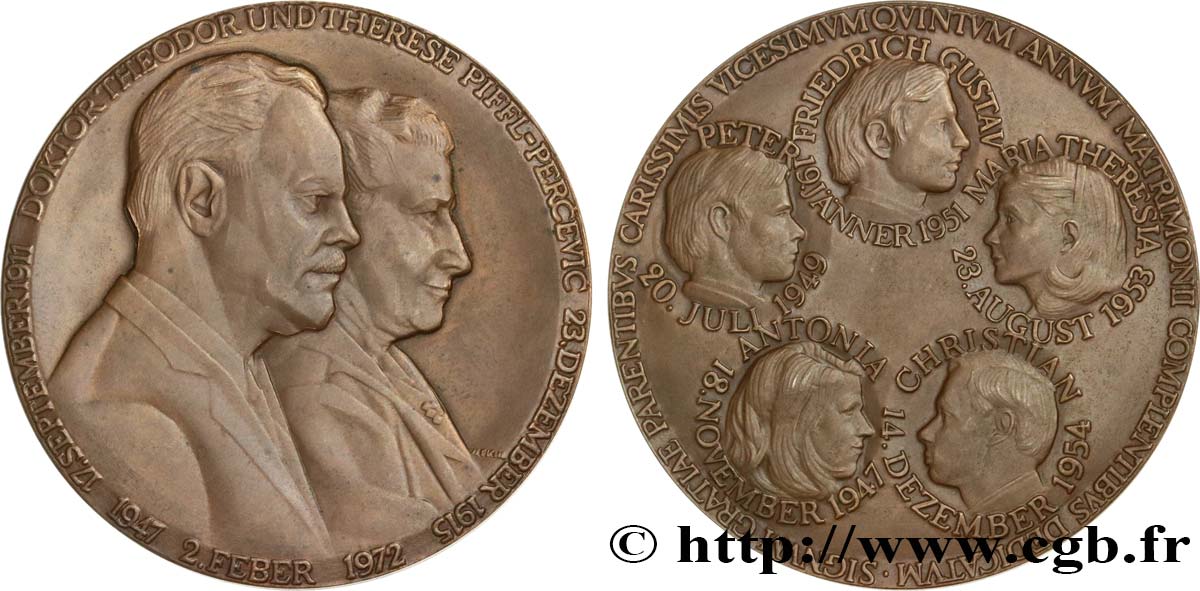 AUSTRIA Médaille, Noces d’argent de Théodore et Thérèse Piffl-Percevic EBC