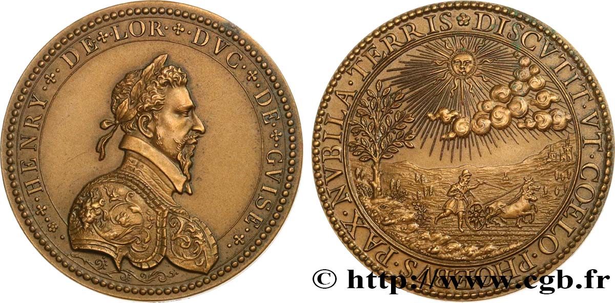 HENRI DE LORRAINE - DUC DE GUISE Médaille, Phoebus dissipe les nuages, refrappe SUP