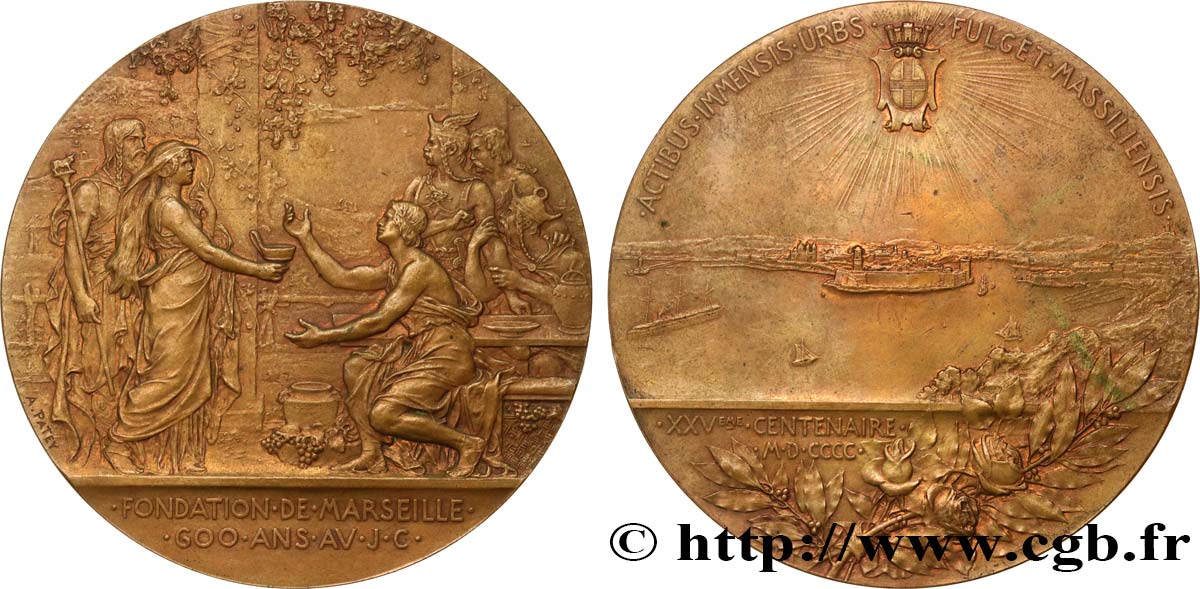 III REPUBLIC Médaille, 25e centenaire de la fondation de Marseille AU