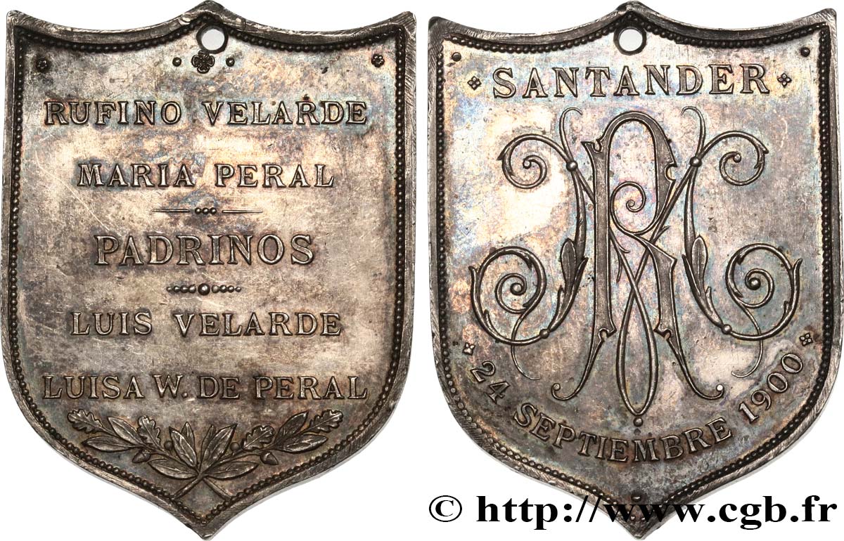 SPAIN Médaille de mariage (ou de baptême) AU