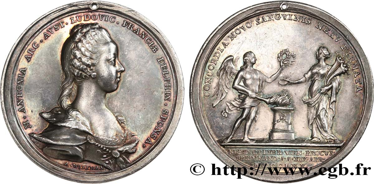 AUTRICHE - ROYAUME DE BOHÊME - MARIE-THÉRÈSE Médaille, Mariage du Dauphin Louis X avec Marie-Antoinette Archiduchesse d’Autriche TTB+