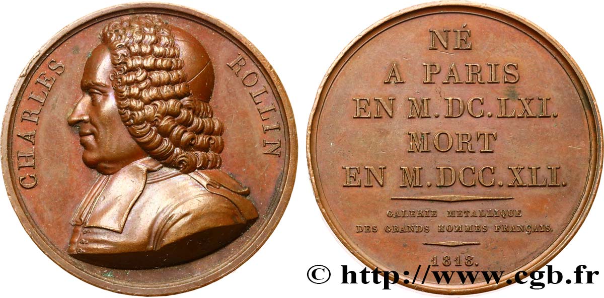 METALLIC GALLERY OF THE GREAT MEN FRENCH Médaille, Charles Rollin AU