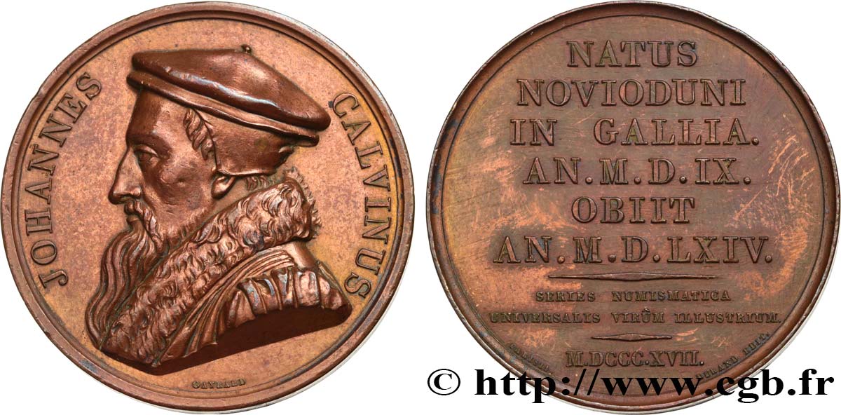 SÉRIE NUMISMATIQUE DES HOMMES ILLUSTRES Médaille, Johannes Calvin TTB
