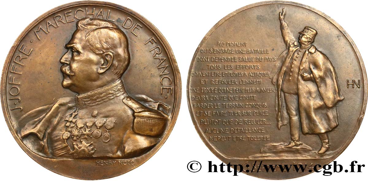 III REPUBLIC Médaille, Maréchal Joffre, Discours de la bataille de la Marne AU