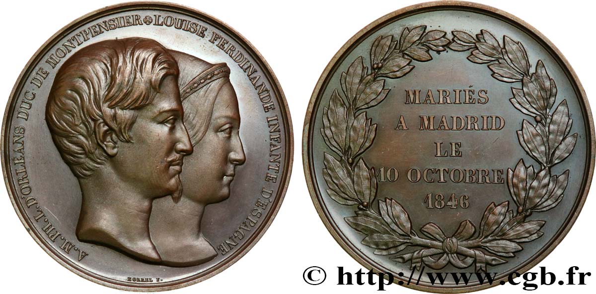 LUIGI FILIPPO I Médaille, Mariage de mariage du duc de Montpensier et de l’infante d’Espagne MS