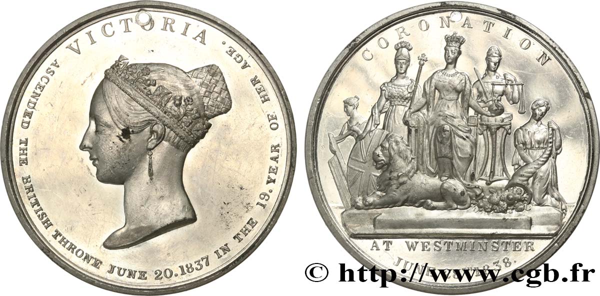GRANDE BRETAGNE - VICTORIA Médaille, Couronnement de la reine Victoria TTB+/SUP