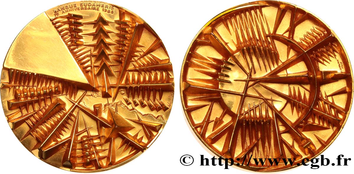 BANKS - CRÉDIT INSTITUTIONS Médaille, 75e anniversaire de la Banque Sudameris, Disco del sole AU