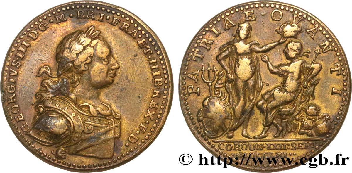 GRANDE-BRETAGNE - GEORGES III Médaille, Couronnement de Georges III TTB