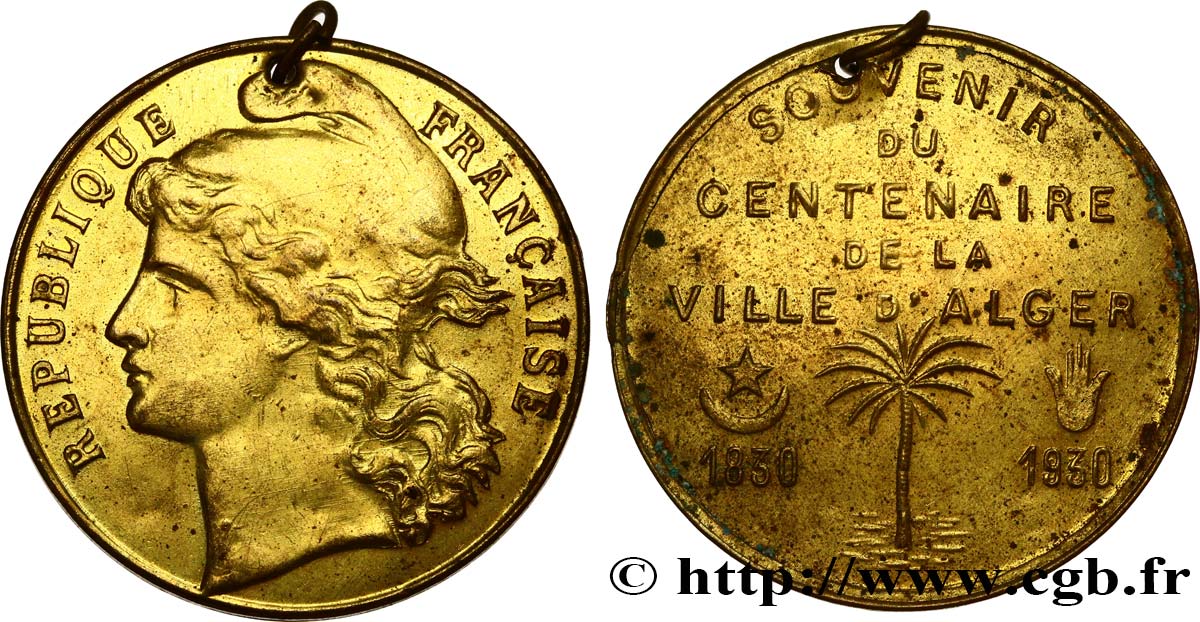 ALGÉRIE - TROISIÈME RÉPUBLIQUE Médaille, Souvenir du centenaire de la ville d’Alger TTB