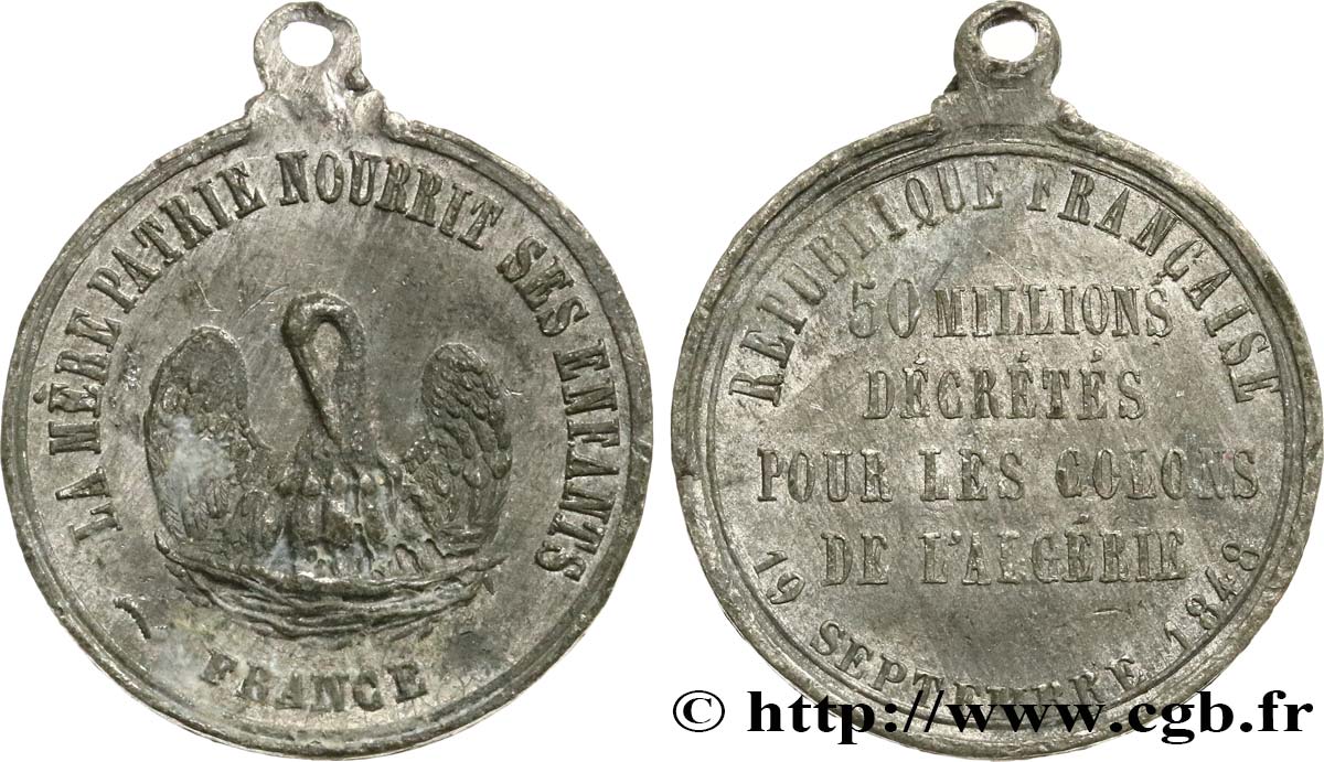 DEUXIÈME RÉPUBLIQUE Médaille, décret de colonisation de l’Algérie XF