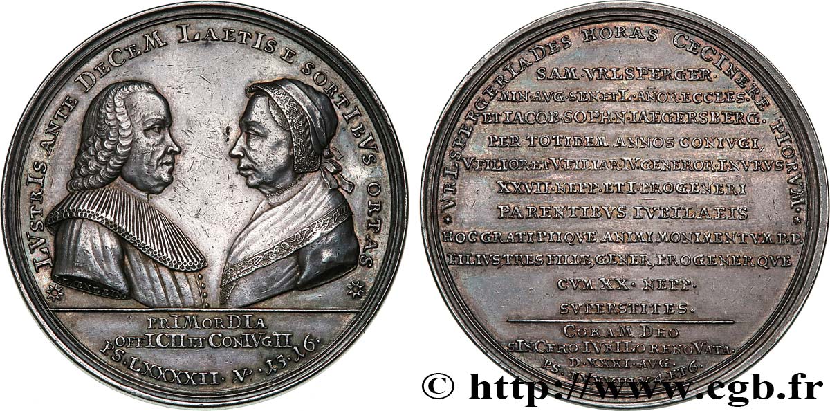 DEUTSCHLAND Médaille, Noces d’or de Samuel Urlsperger et de son épouse Jacobine Sophia Jaegersberg fVZ