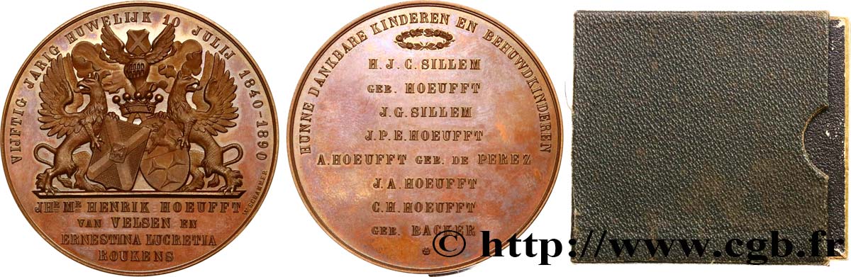 NIEDERLANDE Médaille, Noces d’or d’Henrik Hoeufft van Velsen et Ernestina Lucretia Roukens VZ