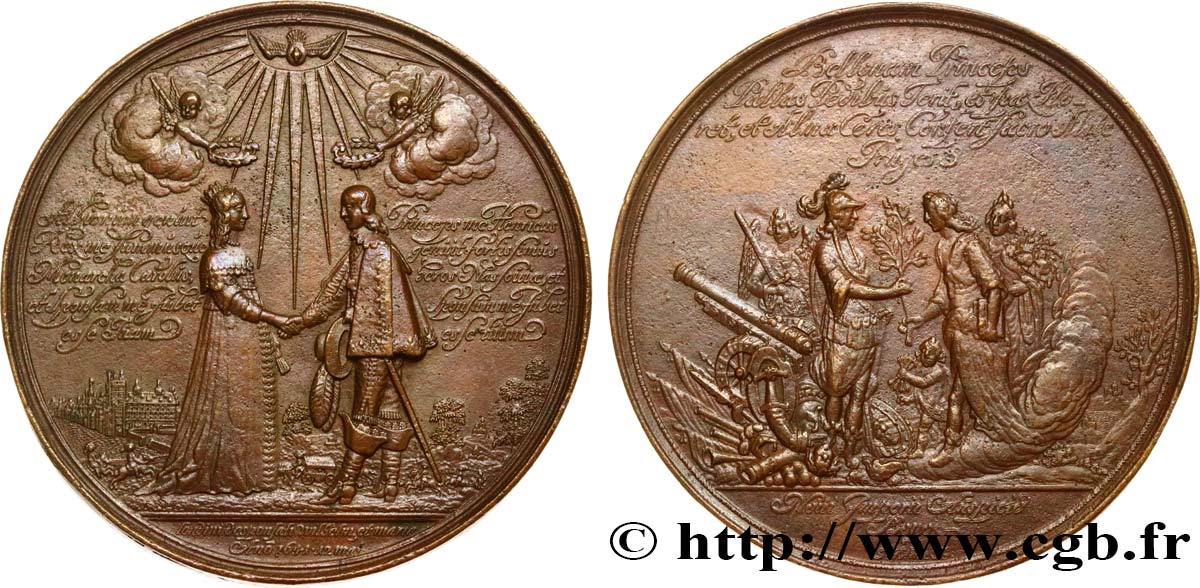 ORANGE - PRINCIPAUTÉ D ORANGE - GUILLAUME II DE NASSAU Médaille, Mariage de Guillaume II d’Orange et Marie AU/XF