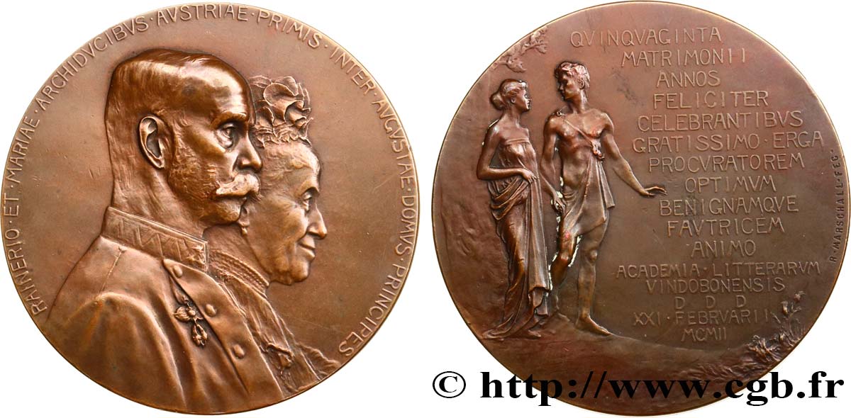 ÖSTERREICH Médaille, Noces d’or de l’Archiduc Rainer Ferdinand et Maria Caroline fVZ