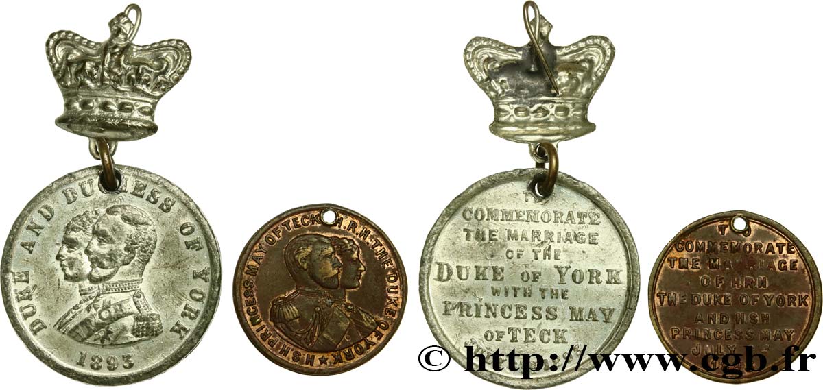 ANGLETERRE - GEORGES V Lot de 2 médailles, Mariage de la Princesse Victoria de teck avec le Prince George, duc d’York XF