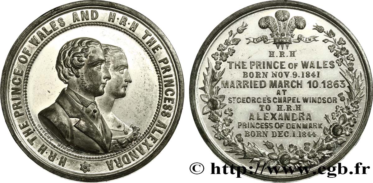 REINO UNIDO Médaille, Mariage du Prince de Galles, Albert-Edouard, et Alexandra du Danemark MBC+