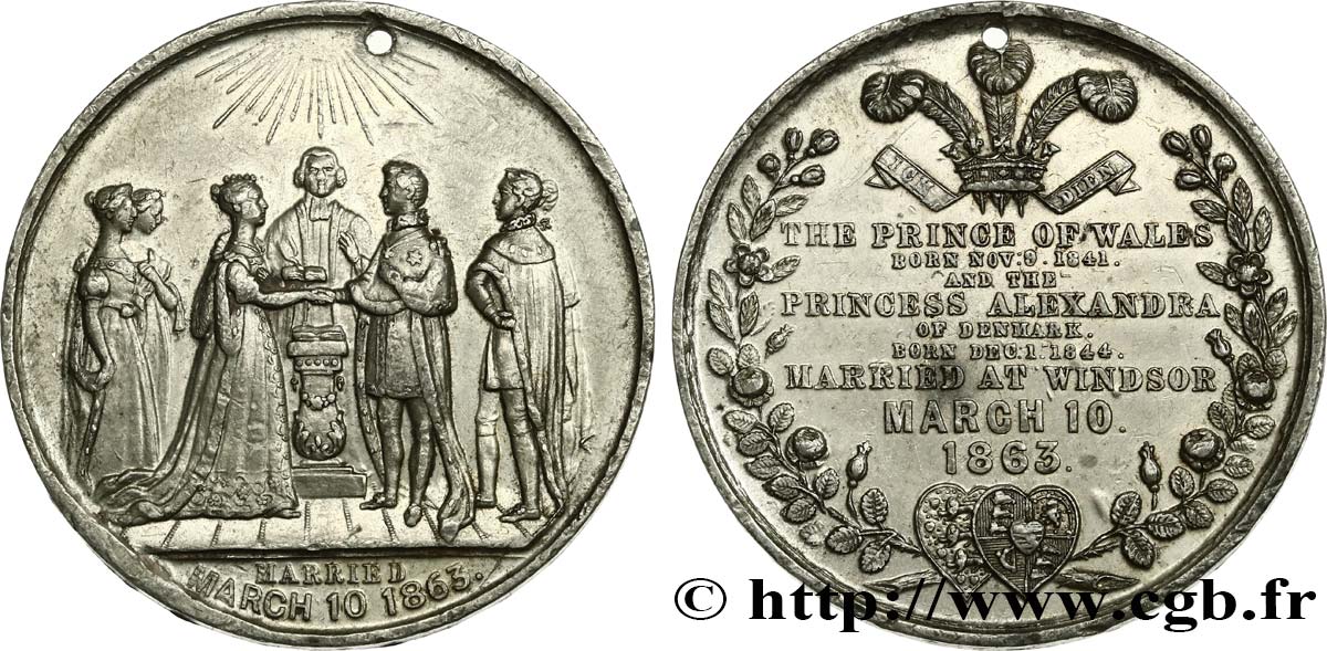 REGNO UNITO Médaille, Mariage du Prince de Galles, Albert-Edouard, et Alexandra du Danemark BB