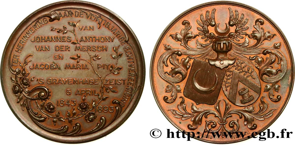 PAíSES BAJOS Médaille, Noces d’or de Johannès Anthony van der Mersch et Jacoba Maria Pit MBC+