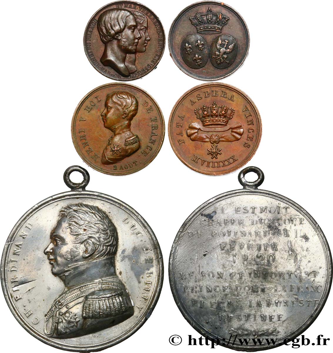 HENRI V COMTE DE CHAMBORD Lot de 3 médailles relatives à la vie d’Henri V, comte de Chambord XF