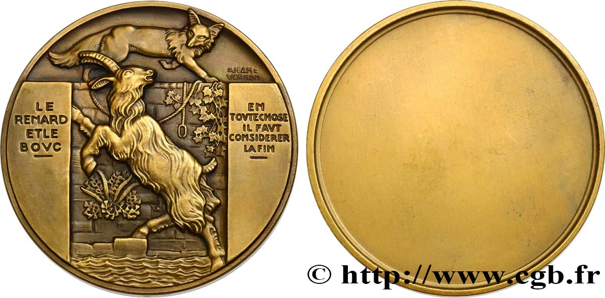 LITTÉRATURE : ÉCRIVAINS/ÉCRIVAINES - POÈTES Médaille, Le renard et le bouc TTB+