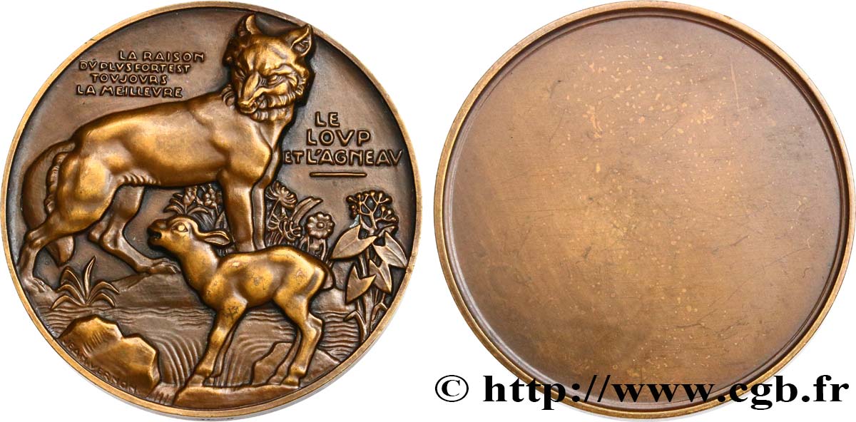 LITTÉRATURE : ÉCRIVAINS/ÉCRIVAINES - POÈTES Médaille, Le loup et l’agneau TTB+