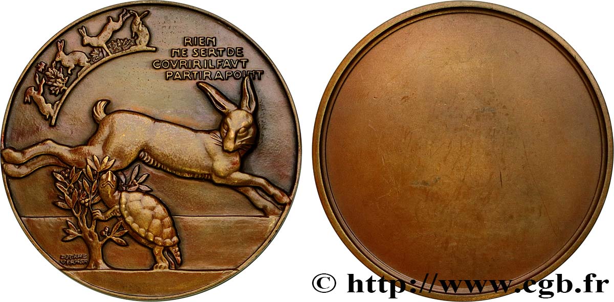 LITTÉRATURE : ÉCRIVAINS/ÉCRIVAINES - POÈTES Médaille, Le lièvre et la tortue TTB+