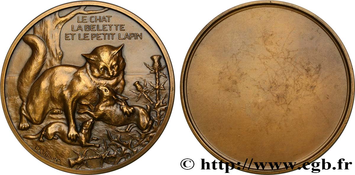 LITTÉRATURE : ÉCRIVAINS/ÉCRIVAINES - POÈTES Médaille, Le chat, la belette et le petit lapin TTB+