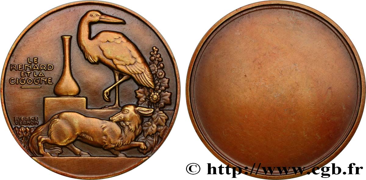 LITTÉRATURE : ÉCRIVAINS/ÉCRIVAINES - POÈTES Médaille, Le renard et la cigogne TTB+