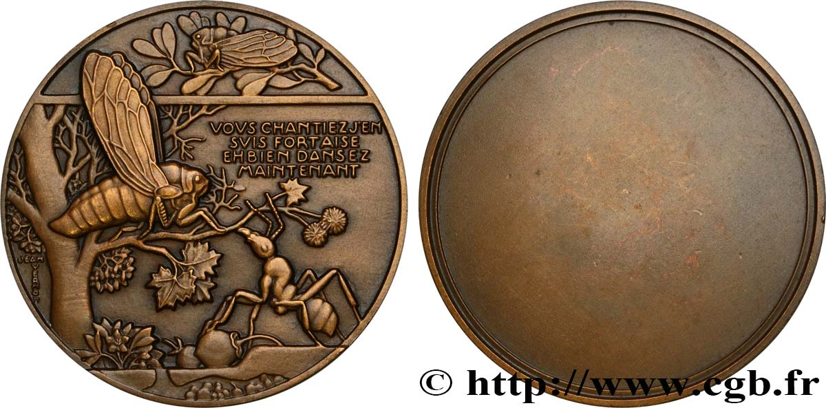 LITTÉRATURE : ÉCRIVAINS/ÉCRIVAINES - POÈTES Médaille, La cigale et la fourmi TTB+