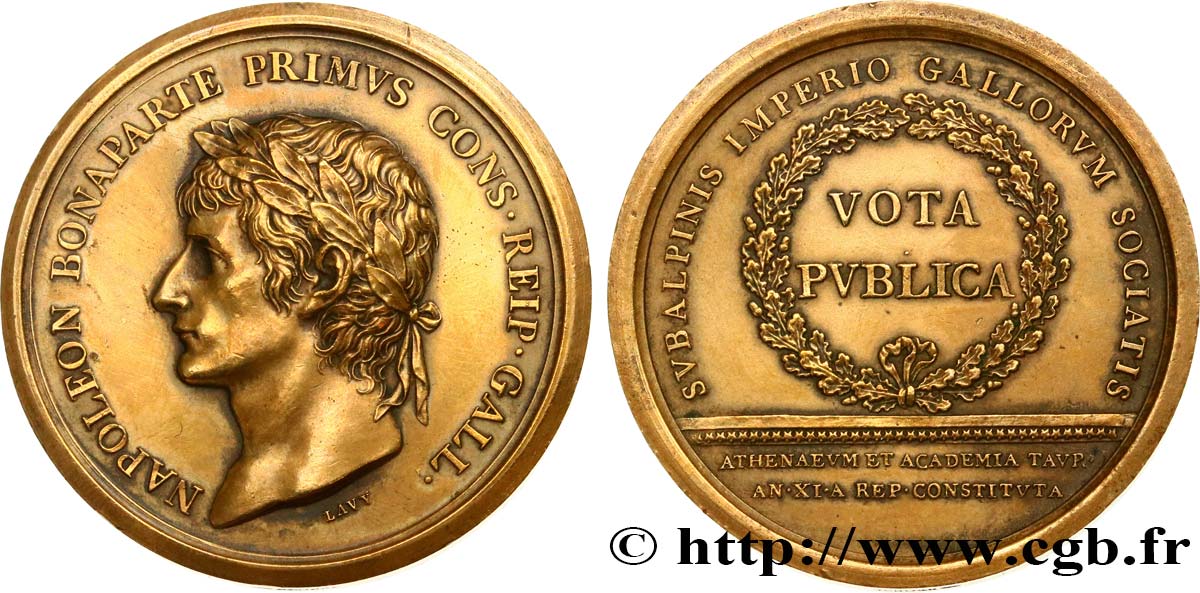 PREMIER EMPIRE / FIRST FRENCH EMPIRE Médaille, Réunion du Piemont à la France, refrappe AU