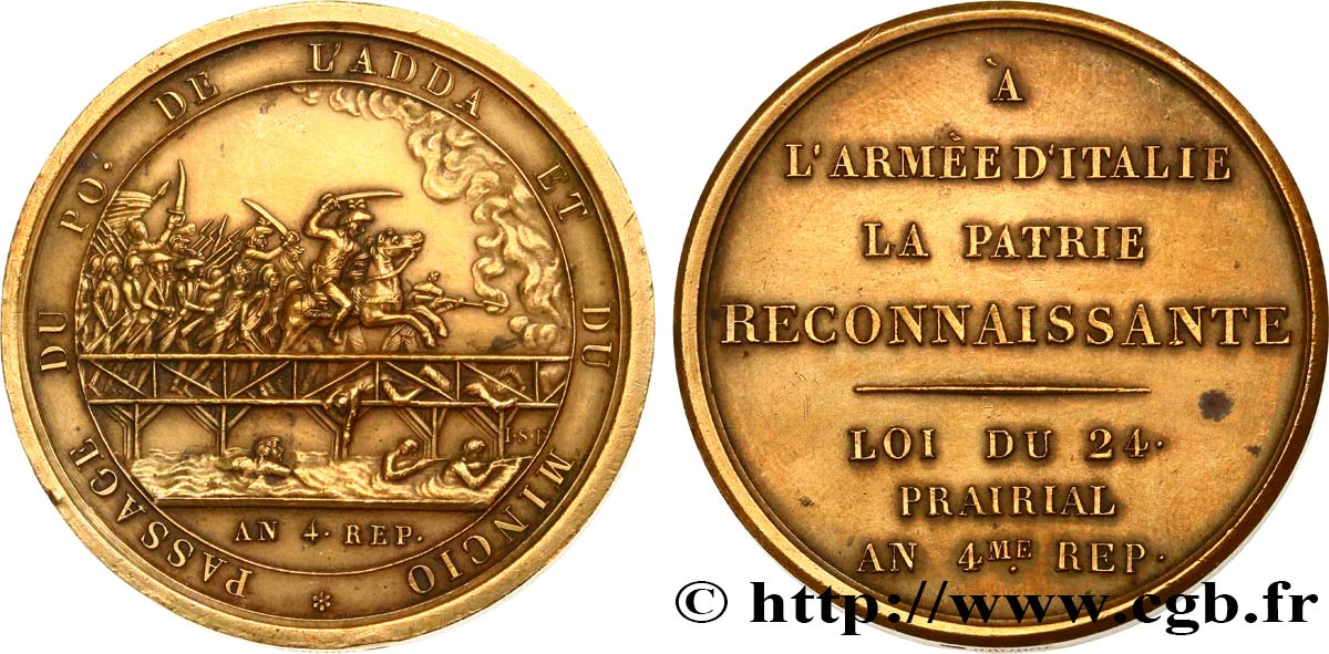 DIRECTOIRE Médaille, Passage du Pô, de l Adda et du Mincio, refrappe AU