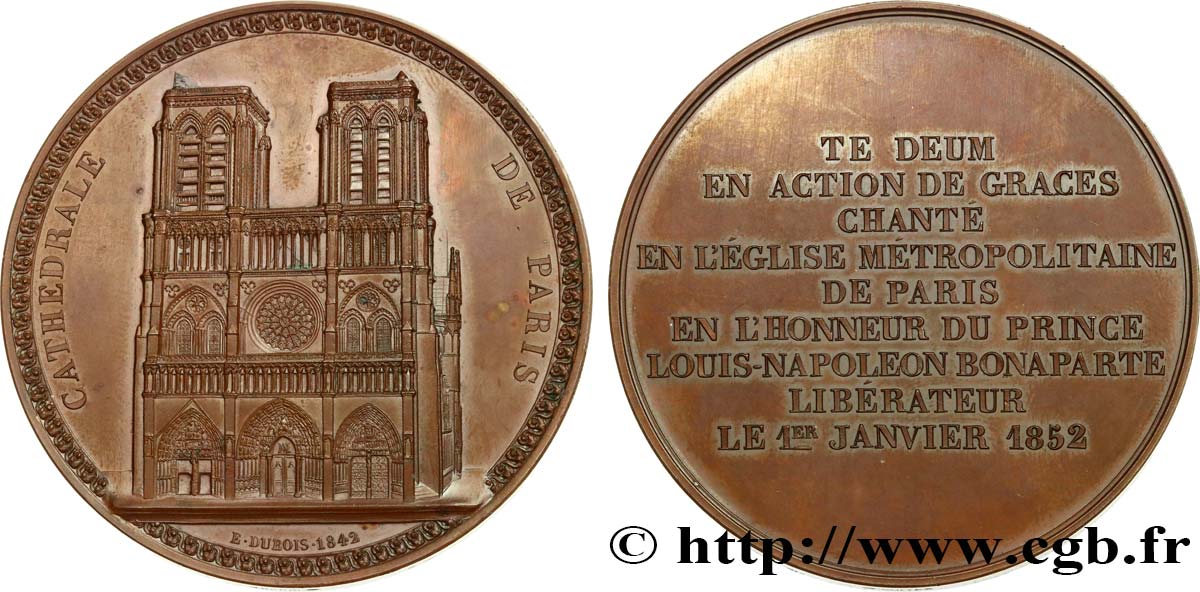 DEUXIÈME RÉPUBLIQUE Médaille, Te Deum chanté en l’honneur du prince Louis-Napoléon Bonaparte à la Cathédrale de Paris EBC