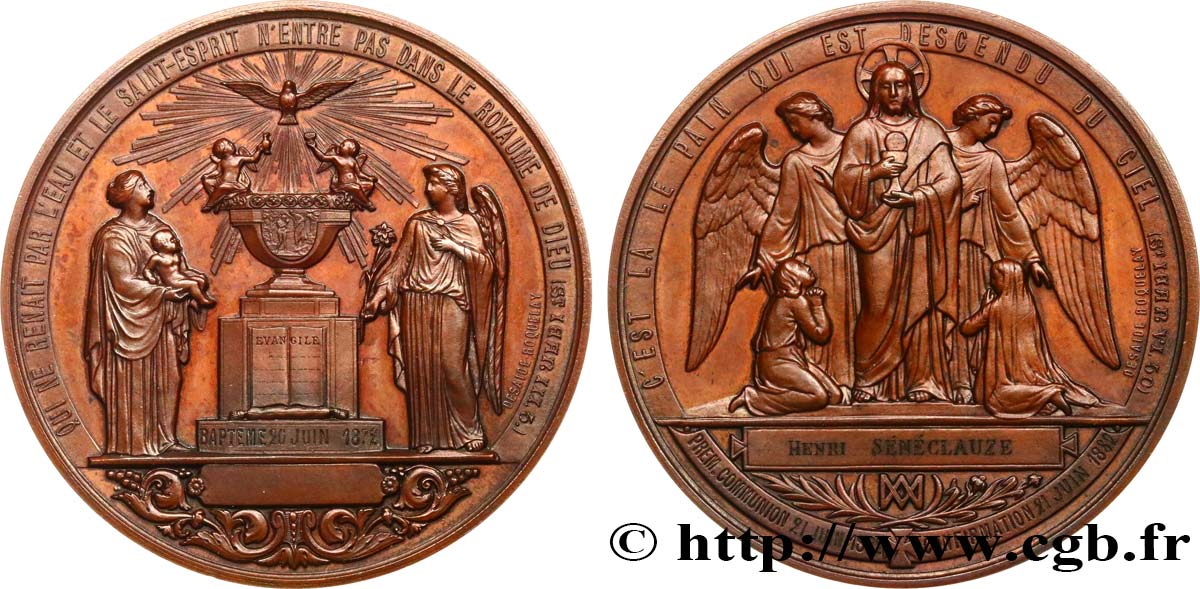 III REPUBLIC Médaille de baptême, communion et confirmation AU