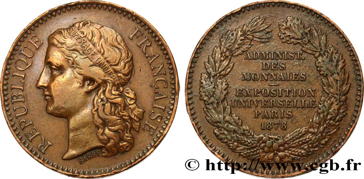 III REPUBLIC Médaille, Administration des monnaies VF