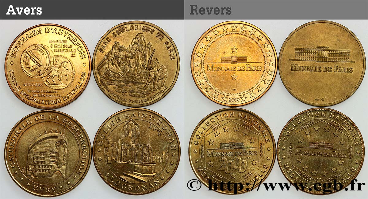 MONUMENTS ET HISTOIRE Médaille touristique, Lot de 4 ex. TTB