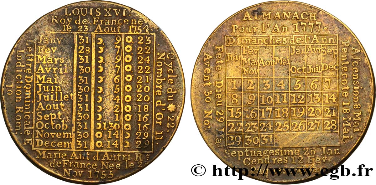 LOUIS XVI Médaille, Almanach XF
