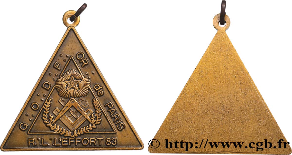 FREEMASONRY Médaille, GODF OR de Paris XF