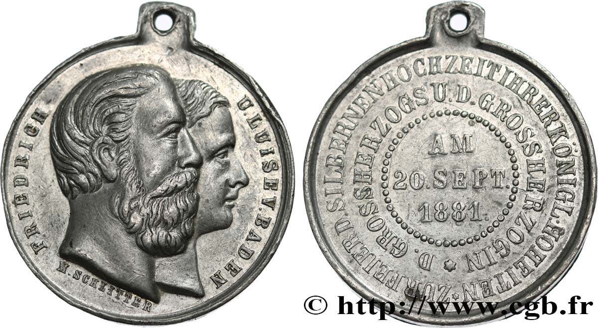 ALLEMAGNE - GRAND-DUCHÉ DE BADE - FRÉDÉRIC Ier Médaille, Noces d’argent de Frédéric I, Grand Duc de Bade et de la Princesse Louise de Prusse TTB