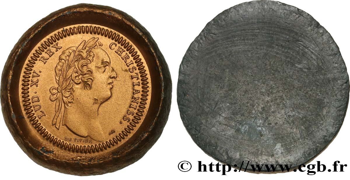 LOUIS XV THE BELOVED Médaille, tirage en plomb, Avers du jeton de Louis XV, refrappe AU