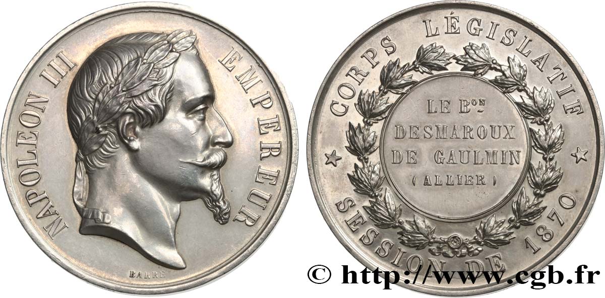 SECOND EMPIRE Médaille, corps législatif, session de 1870 SUP/SPL
